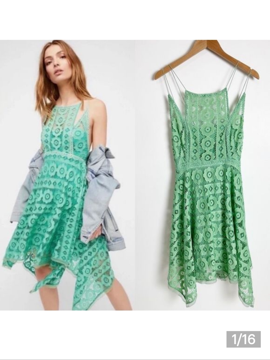 Free People Green Just Like Honey Lace Dress 10 Floral Sleeveless Midi